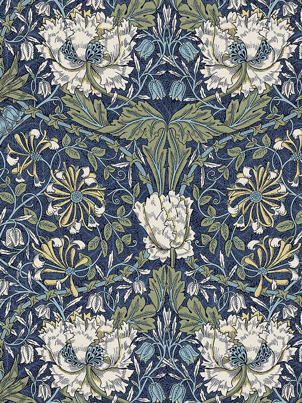 Ogee Flora wallpaper in indigo dye and thyme color - pattern number ET12612 - by Seabrook in the Legacy Prints collection