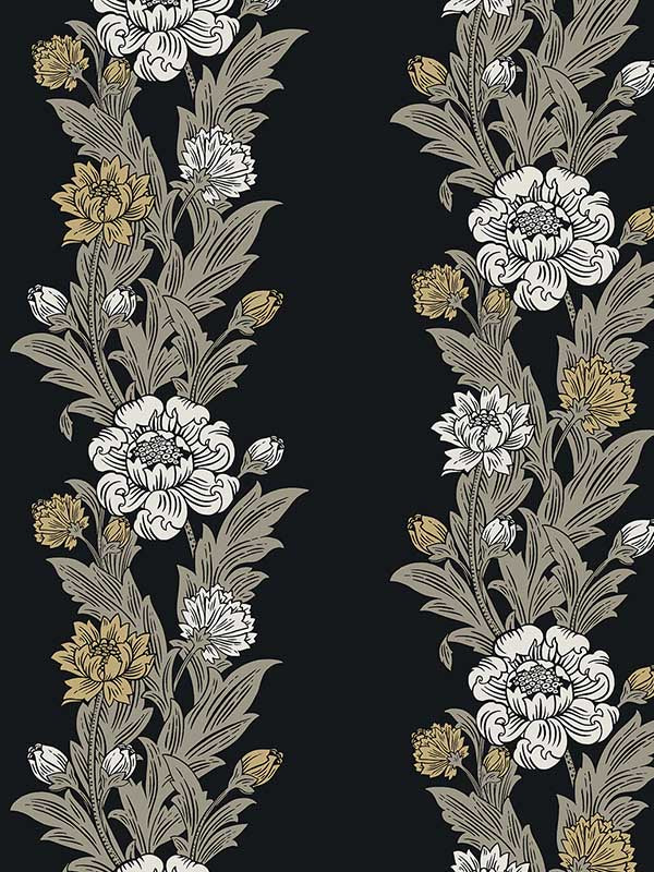 Blooming Stripe wallpaper in ebony and goldenrod color - pattern number ET12700 - by Seabrook in the Legacy Prints collection