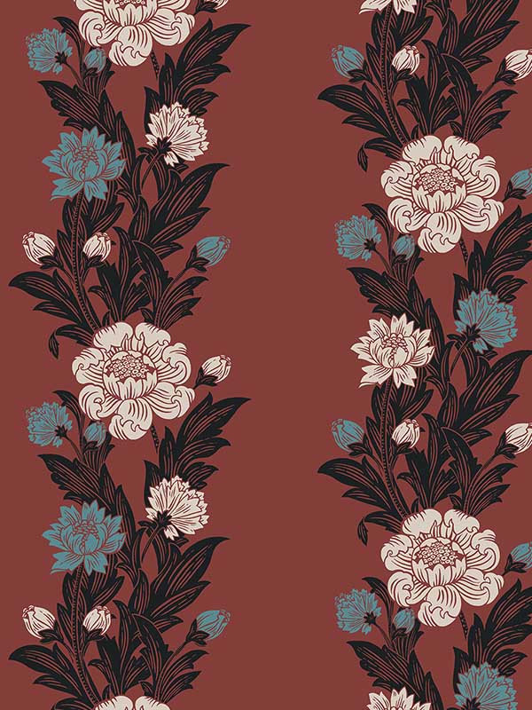 Blooming Stripe wallpaper in pale carmine and aqua color - pattern number ET12701 - by Seabrook in the Legacy Prints collection
