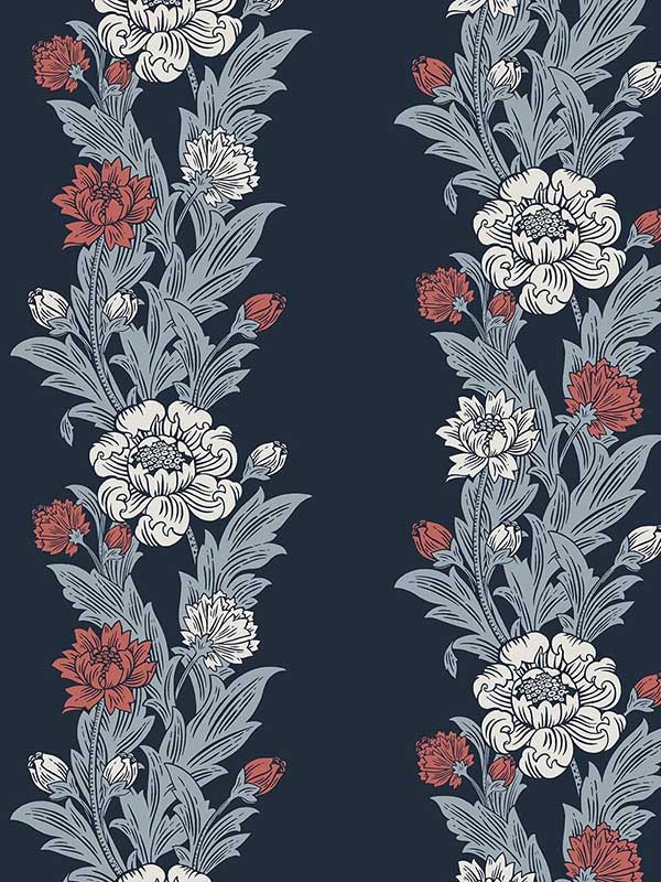 Blooming Stripe wallpaper in deep navy and berry color - pattern number ET12712 - by Seabrook in the Legacy Prints collection