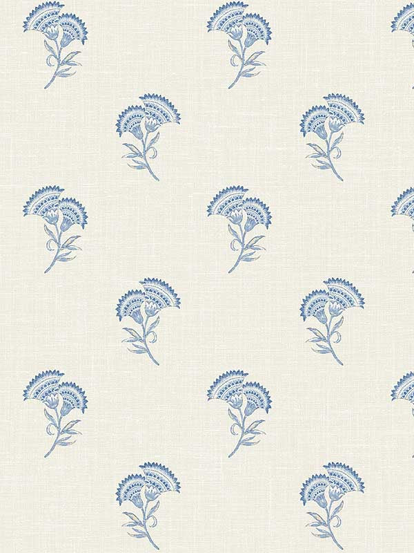 Lotus Branch Floral fabric in french blue color - pattern number FC60802 - by Seabrook in the French Country collection