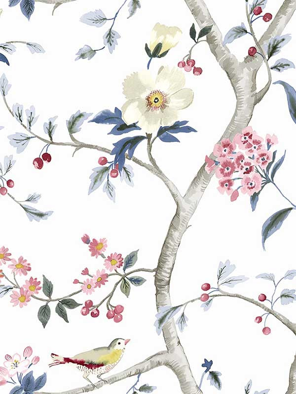 Sparrow Haven fabric in riviera blue and berry color - pattern number LN40001 - by Seabrook in the Lillian August Coastal Haven collection