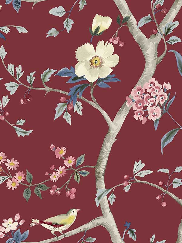 Sparrow Haven fabric in crimson color - pattern number LN40011 - by Seabrook in the Lillian August Coastal Haven collection