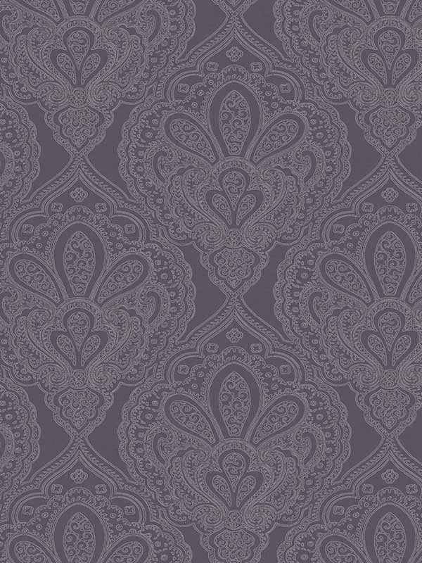 Mehndi Damask wallpaper in purple and silver color - pattern number DWP024701 - by Galerie in the Emporium collection