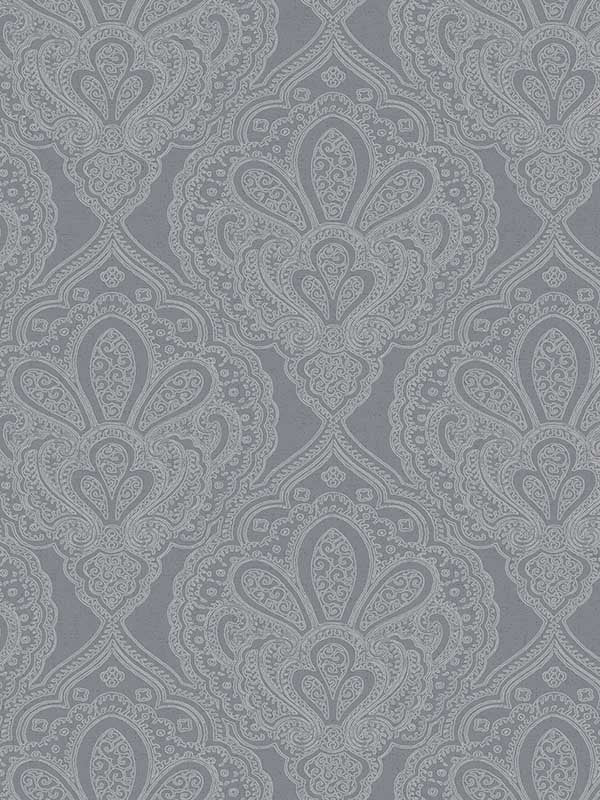 Mehndi Damask wallpaper in grey and silver color - pattern number DWP024702 - by Galerie in the Emporium collection