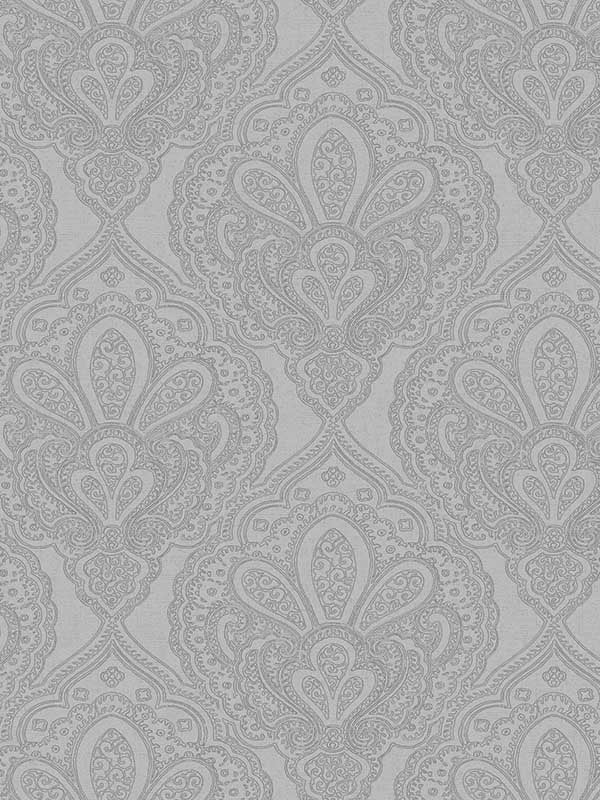 Mehndi Damask wallpaper in silver color - pattern number DWP024703 - by Galerie in the Emporium collection