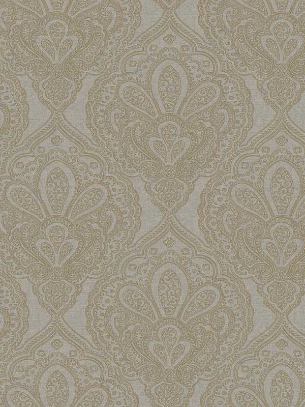 Mehndi Damask wallpaper in grey and gold color - pattern number DWP024706 - by Galerie in the Emporium collection