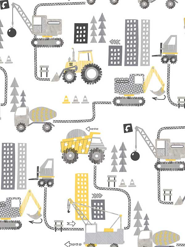 Construction fabric in yellow greige color - pattern number G78362 - by Galerie in the Tiny Tots 2 collection