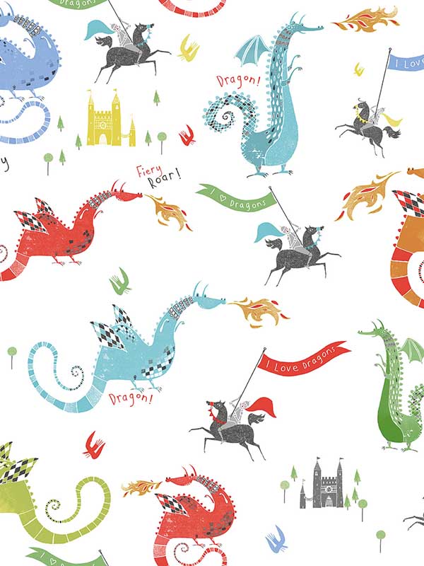 Dragons fabric in bright colours color - pattern number G78368 - by Galerie in the Tiny Tots 2 collection