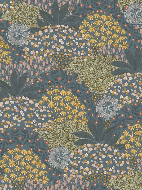 Forest Bloom Motif fabric in turqouise yellow color - pattern number FS72008 - by Galerie in the Fusion collection