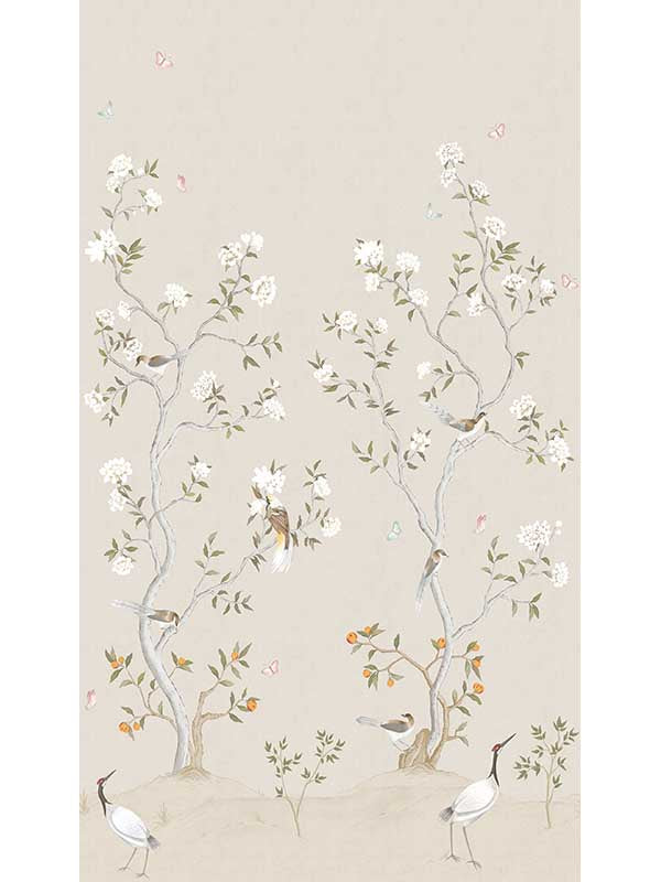 Chinoiserie Birds mural in bronze brown color - pattern number 19112 - by Galerie in the Spring Blossom collection