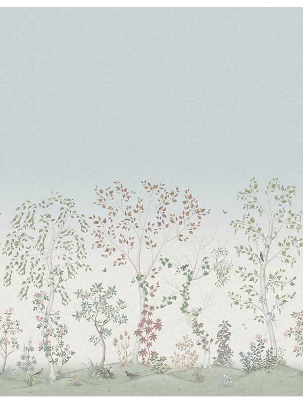 Seasonal Woods 6 Panel fabric in clear skies color - pattern number 120/6018.CS.0 - by Cole and Son in the Gardens Vol I collection