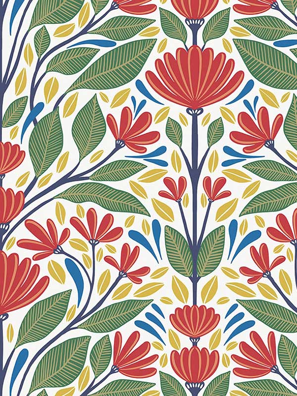 Carmela Folk Floral wallpaper in primaries color - pattern number SC20601 - by Seabrook in the Summer House Seabrook collection