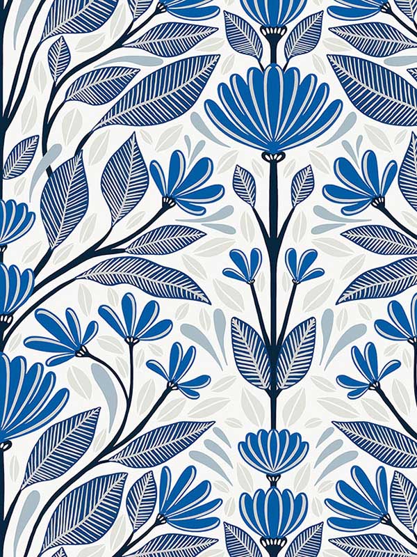 Carmela Folk Floral wallpaper in true blue color - pattern number SC20602 - by Seabrook in the Summer House Seabrook collection