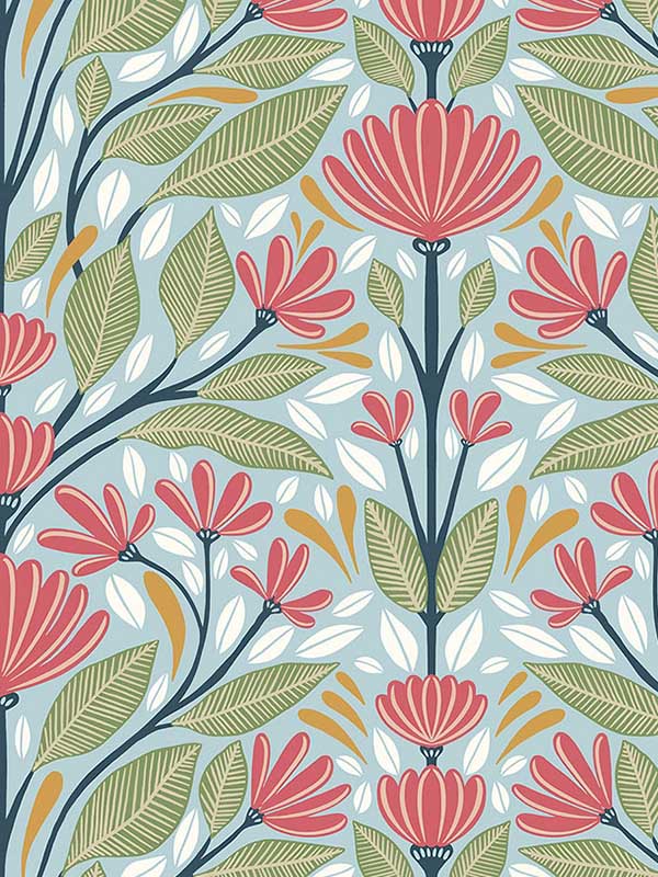Carmela Folk Floral wallpaper in summer garden color - pattern number SC20604 - by Seabrook in the Summer House Seabrook collection