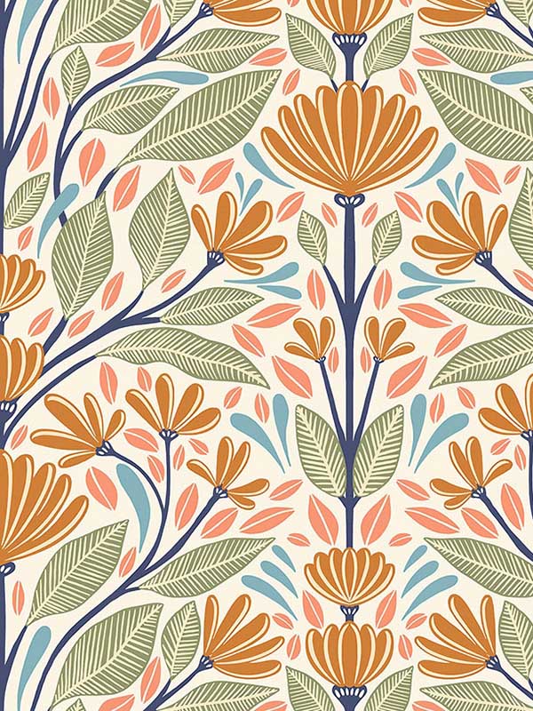 Carmela Folk Floral wallpaper in summer ends color - pattern number SC20606 - by Seabrook in the Summer House Seabrook collection