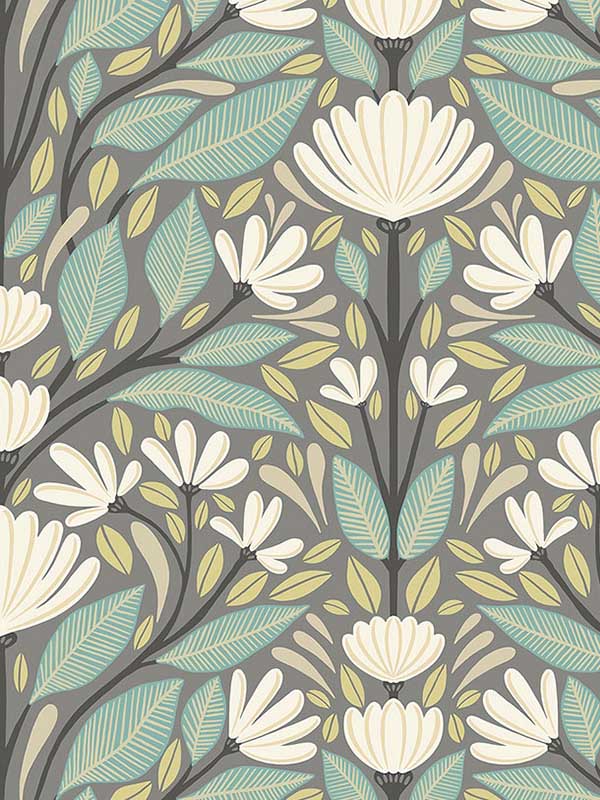 Carmela Folk Floral wallpaper in spirit grey color - pattern number SC20608 - by Seabrook in the Summer House Seabrook collection