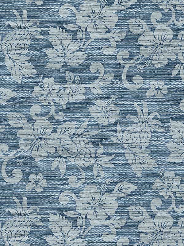 Juno Island Floral wallpaper in bay blue color - pattern number SC20802 - by Seabrook in the Summer House Seabrook collection