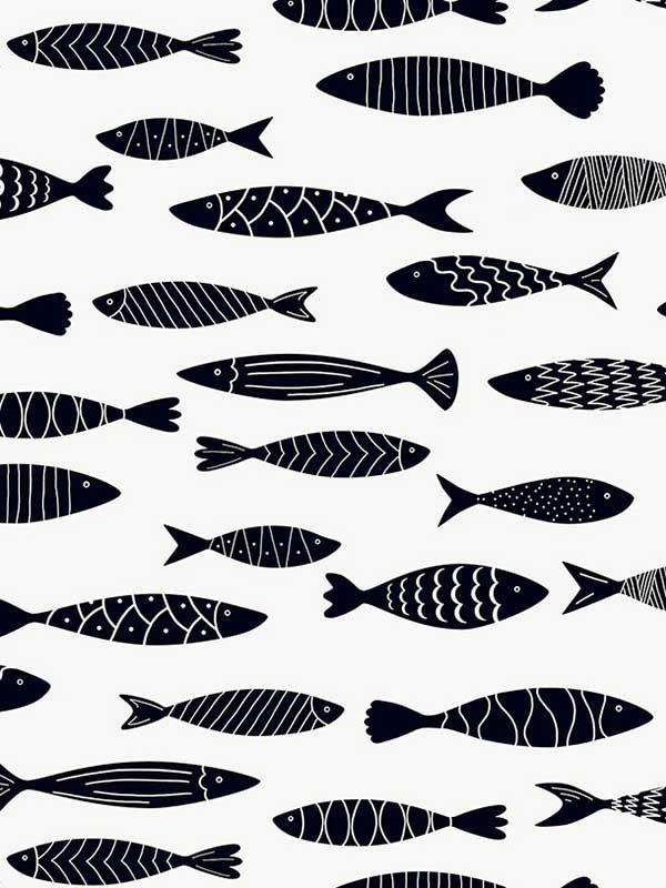 Bay Fish wallpaper in black and white color - pattern number SC21500 - by Seabrook in the Summer House Seabrook collection