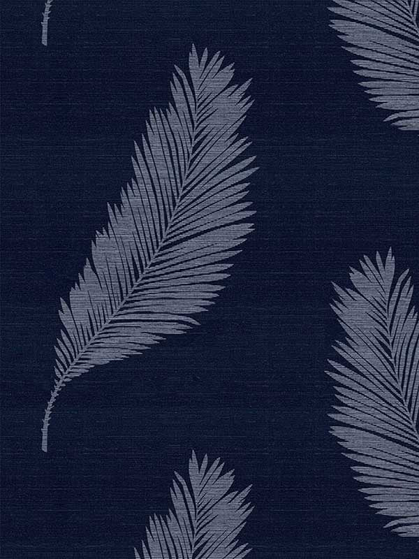 Tossed Palm Sisal Grasscloth wallpaper in midnight blue color - pattern number SC21602 - by Seabrook in the Summer House Seabrook collection