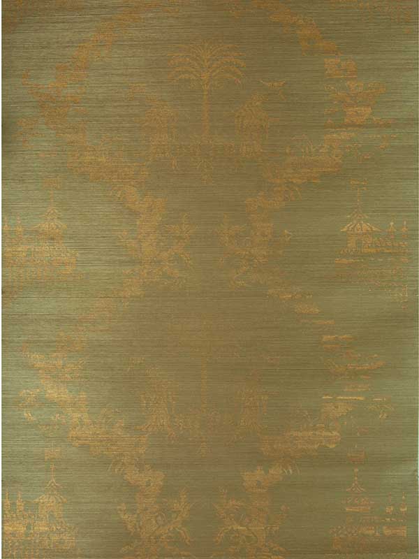 Chiri On Sisal and Cotton wallpaper in gold on spring green color - pattern number BR-69427.435.0 - by Brunschwig and Fils in the  collection