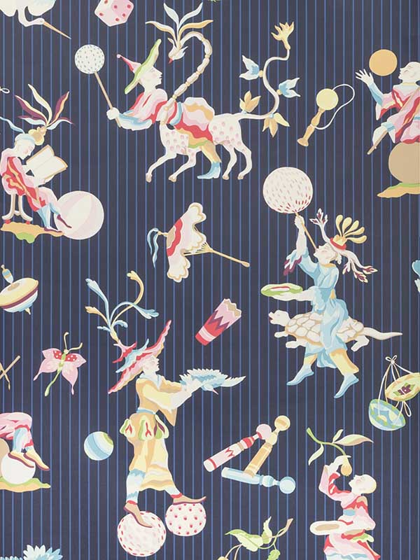 Cirque Chinois wallpaper in navy color - pattern number P8019114.55.0 - by Brunschwig and Fils in the  collection