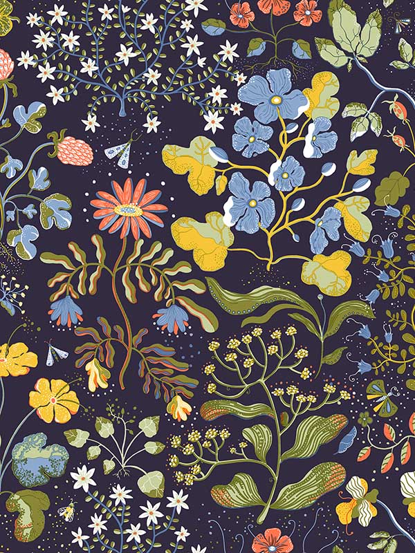 Groh Floral fabric in dark blue color - pattern number 4143-22002 - by A Street Prints in the Botanica collection