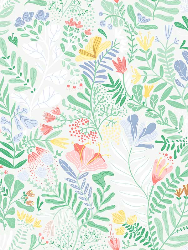 Brittsommar Woodland Floral fabric in light green color - pattern number 4143-22007 - by A Street Prints in the Botanica collection