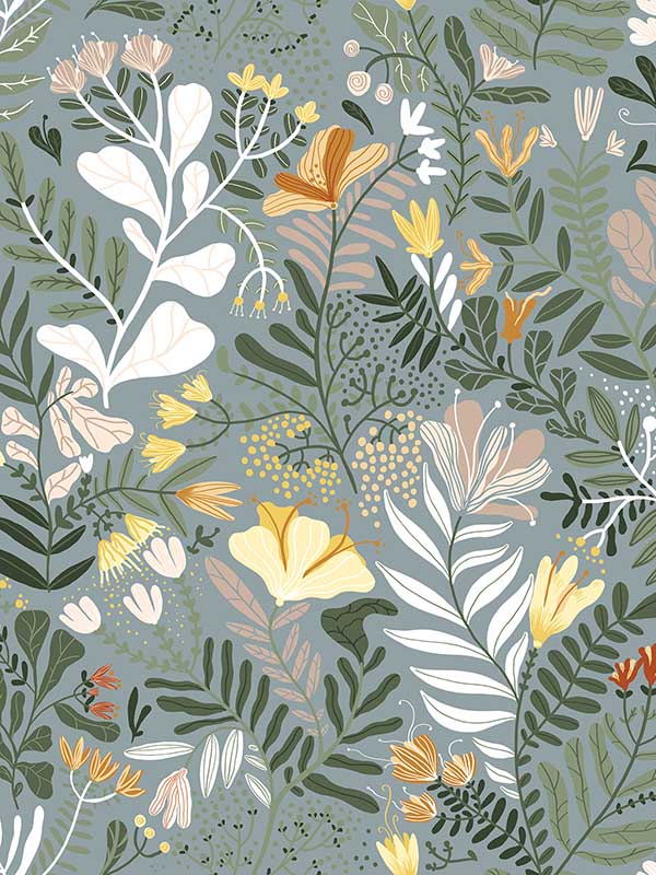 Brittsommar Woodland Floral fabric in slate color - pattern number 4143-22008 - by A Street Prints in the Botanica collection