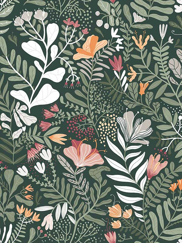 Brittsommar Woodland Floral fabric in evergreen color - pattern number 4143-22009 - by A Street Prints in the Botanica collection