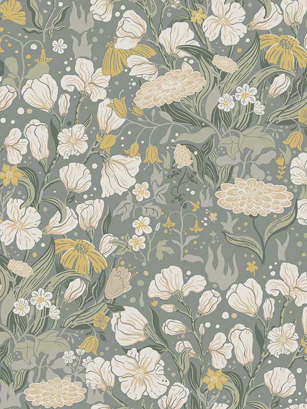 Hava Meadow Flowers fabric in moss color - pattern number 4143-22014 - by A Street Prints in the Botanica collection