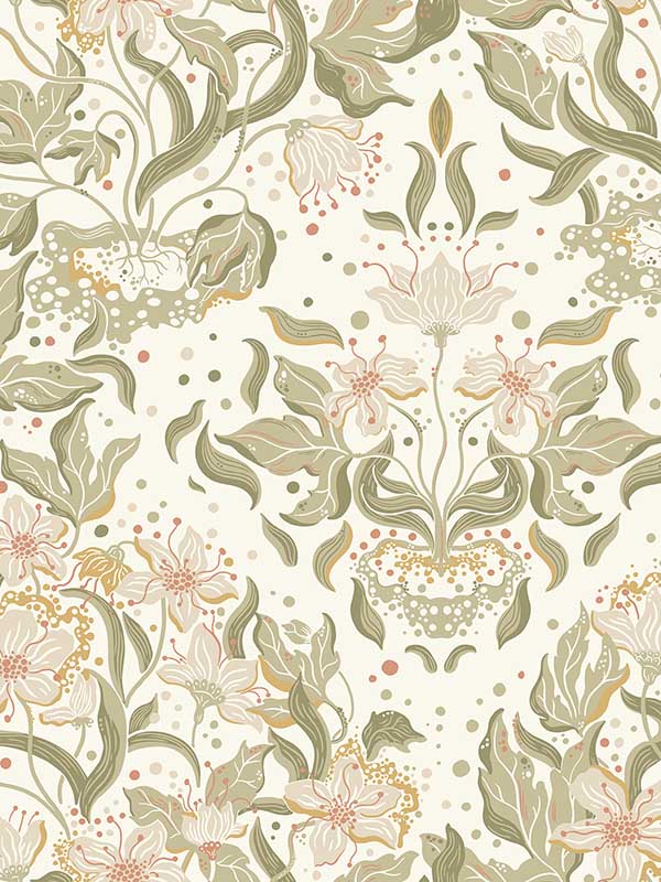 Lisa Floral Damask fabric in olive color - pattern number 4143-22017 - by A Street Prints in the Botanica collection