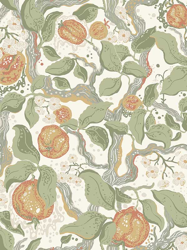 Kort Fruit and Floral fabric in green color - pattern number 4143-22026 - by A Street Prints in the Botanica collection