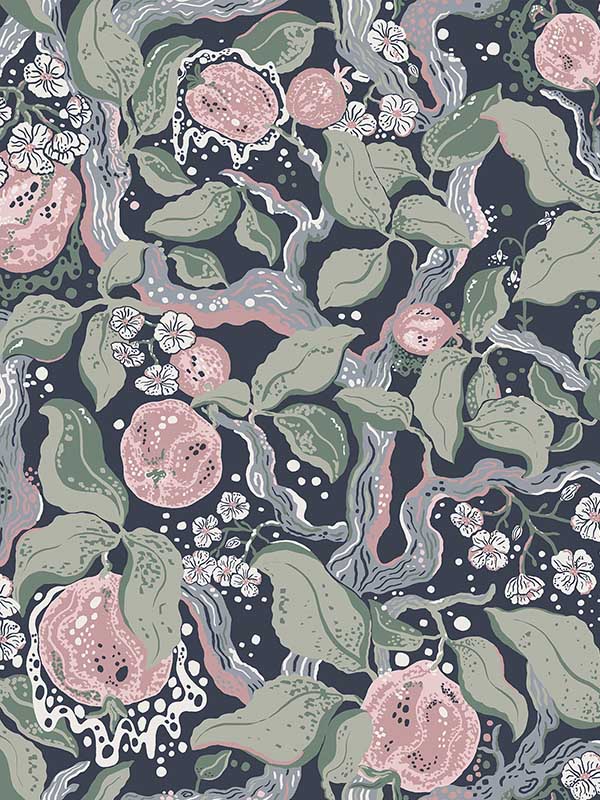 Kort Fruit and Floral fabric in dark blue color - pattern number 4143-22028 - by A Street Prints in the Botanica collection
