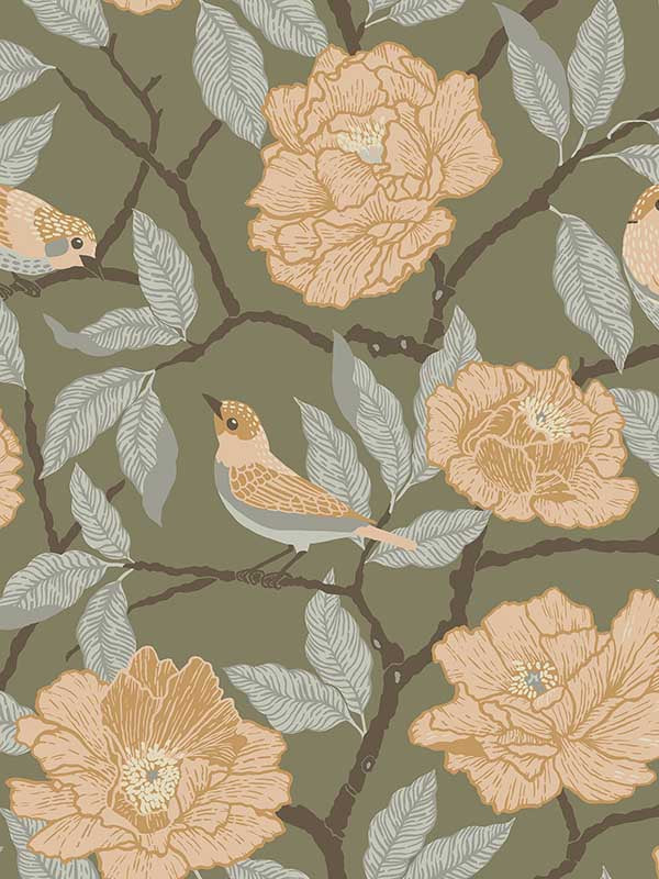 Bernadina Rosebush wallpaper in moss color - pattern number 4143-34024 - by A Street Prints in the Botanica collection