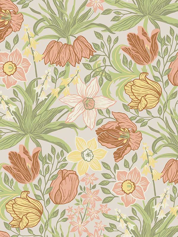Cecilia Tulip and Daffodil fabric in chartreuse color - pattern number 4143-34028 - by A Street Prints in the Botanica collection