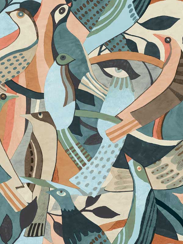 Fauvist Flock fabric in coral and aqua color - pattern number AG2016 - by York in the Artistic Abstracts collection