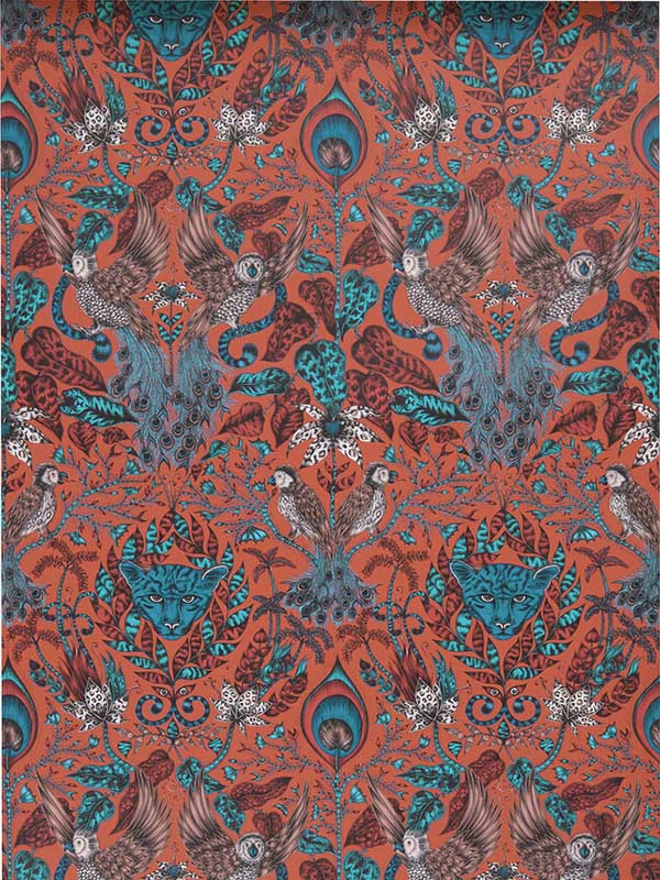 Amazon wallpaper in red color - pattern number W0098/05.CAC.0 - by Clarke and Clarke in the Animalia by Emma J Shipley collection