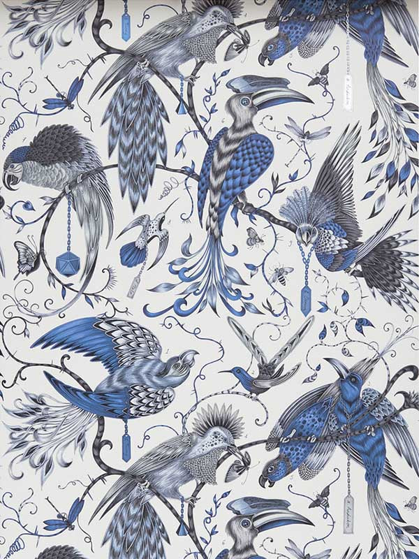Audubon wallpaper in blue color - pattern number W0099/01.CAC.0 - by Clarke and Clarke in the Animalia by Emma J Shipley collection