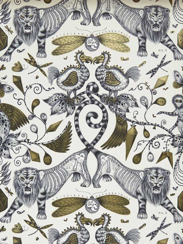 Extinct wallpaper in gold color - pattern number W0100/02.CAC.0 - by Clarke and Clarke in the Animalia by Emma J Shipley collection