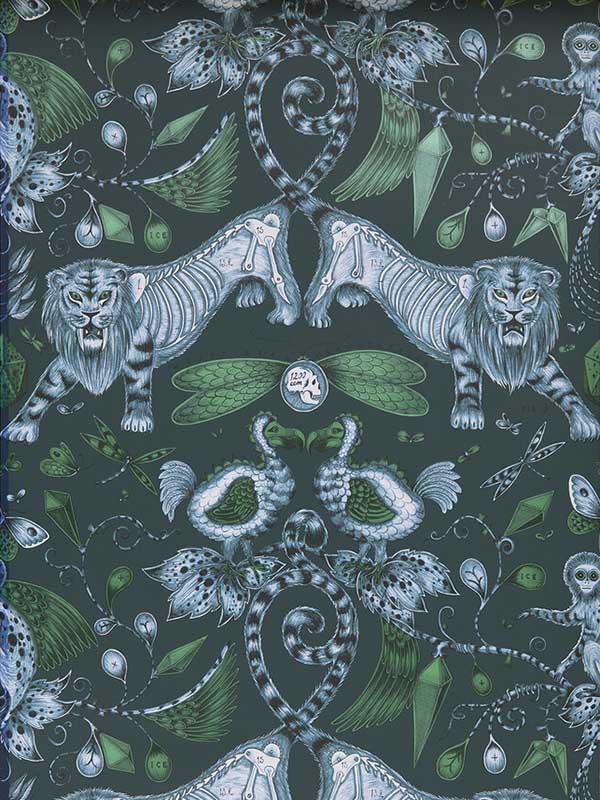 Extinct wallpaper in navy color - pattern number W0100/04.CAC.0 - by Clarke and Clarke in the Animalia by Emma J Shipley collection
