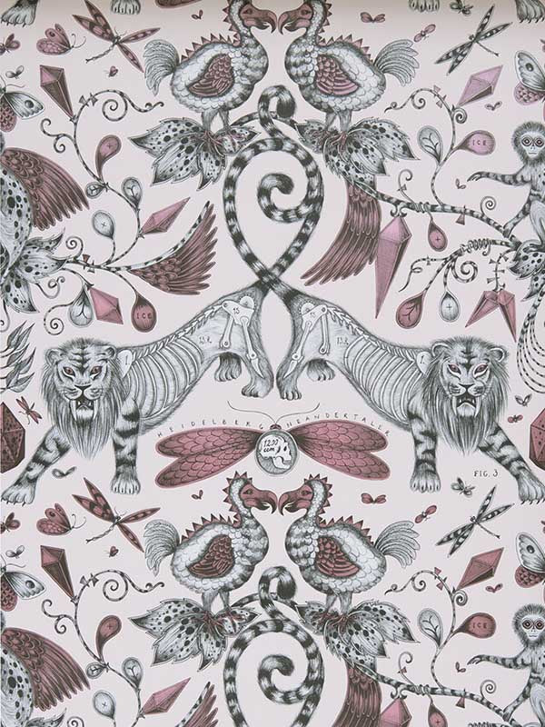 Extinct wallpaper in pink color - pattern number W0100/05.CAC.0 - by Clarke and Clarke in the Animalia by Emma J Shipley collection