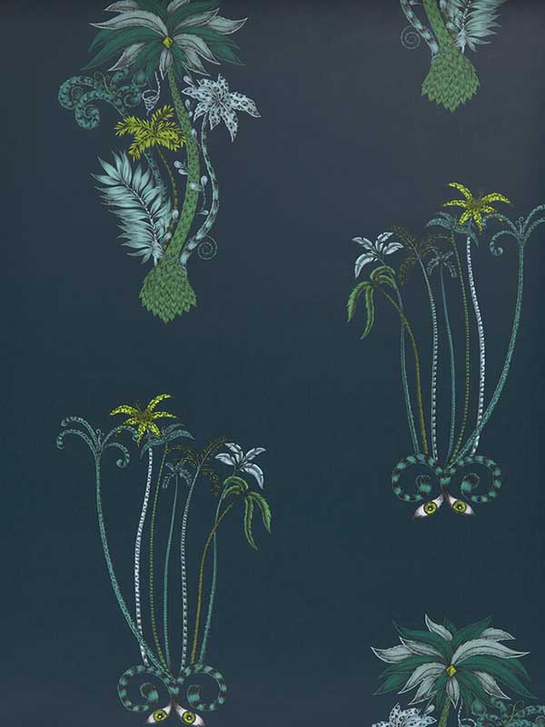 Jungle Palms wallpaper in navy color - pattern number W0101/03.CAC.0 - by Clarke and Clarke in the Animalia by Emma J Shipley collection