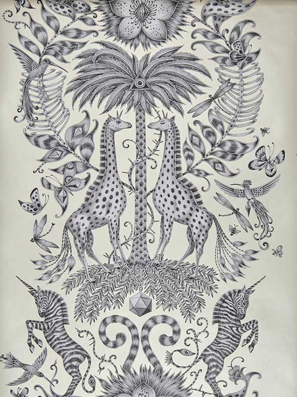 Kruger fabric in monochrome color - pattern number W0102/05.CAC.0 - by Clarke and Clarke in the Animalia by Emma J Shipley collection