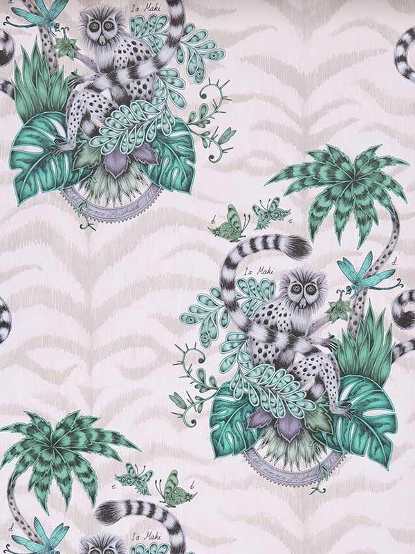 Lemur wallpaper in pink color - pattern number W0103/04.CAC.0 - by Clarke and Clarke in the Animalia by Emma J Shipley collection