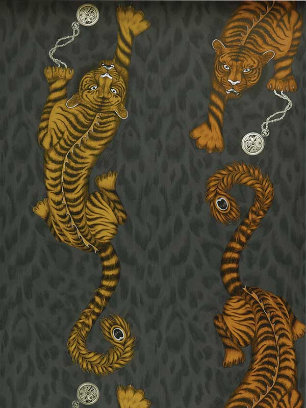 Tigris wallpaper in flame color - pattern number W0105/01.CAC.0 - by Clarke and Clarke in the Animalia by Emma J Shipley collection