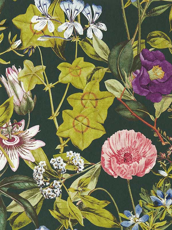Passiflora wallpaper in emerald color - pattern number W0143/02.CAC.0 - by Clarke and Clarke in the Exotica 2 collection