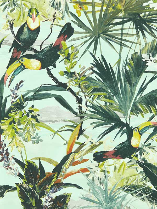 Toucan wallpaper in sky color - pattern number W0146/03.CAC.0 - by Clarke and Clarke in the Exotica 2 collection
