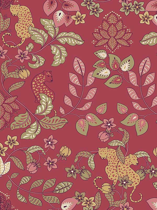 Getty Jungle Damask wallpaper in raspberry color - pattern number 4034-72130 - by A Street Prints in the Scott Living Third Edition collection