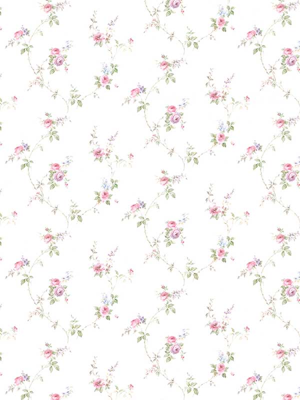 Lauras Trail wallpaper in pink purple green blue brown color - pattern number PF38117 - by Patton Norwall in the Pretty Florals collection